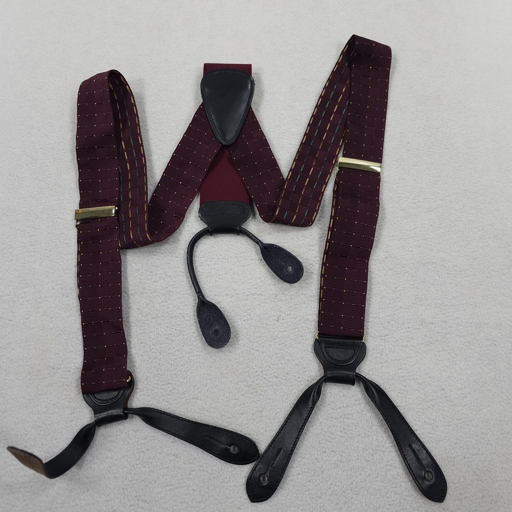 Trafalgar Suspenders Mens Burgundy Y Back Button End Leather Braces USA